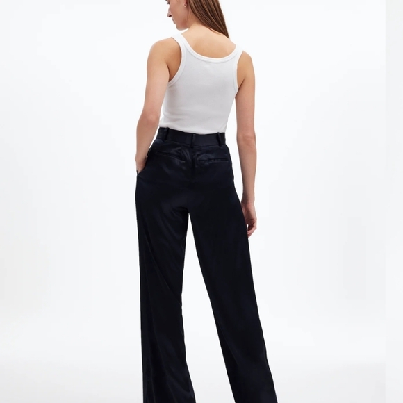 NEW Madewell The Harper Super Wide Leg Black Stretch Satin Trousers - Picture 2 of 9